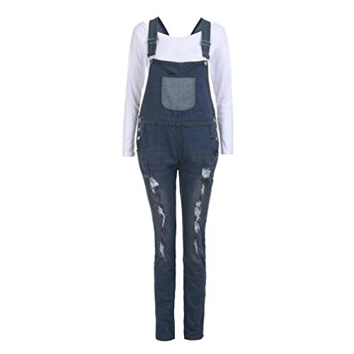 Peto Jeans Mujer Primavera Otoño Festival Pantalones Cortos Largos de Moda Babero Vintage Elegantes con Bolsillos Rasgado Afligido Peto Vaqueros Fashion Día Hipster Playsuit Monos