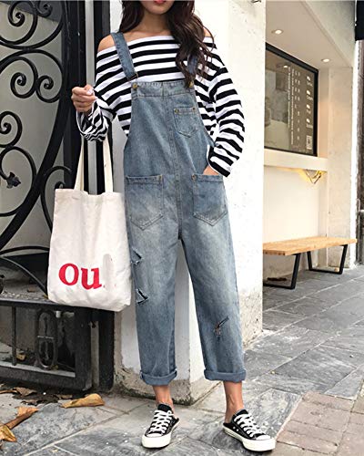 Petos Jeans para Mujer, Vaqueros Monos, Relaxed, Anchos Pantalones Azul Claro XL