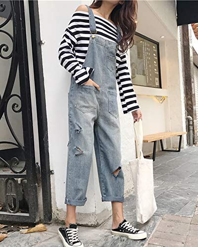 Petos Jeans para Mujer, Vaqueros Monos, Relaxed, Anchos Pantalones Azul Claro XL