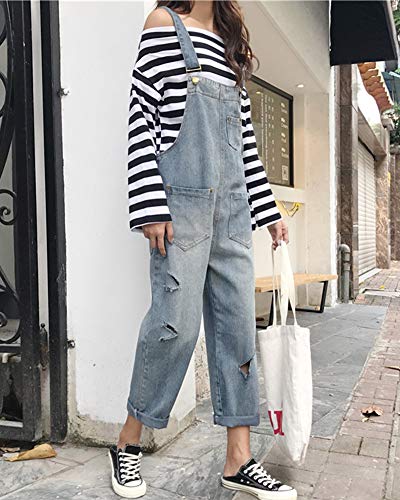 Petos Jeans para Mujer, Vaqueros Monos, Relaxed, Anchos Pantalones Azul Claro XL