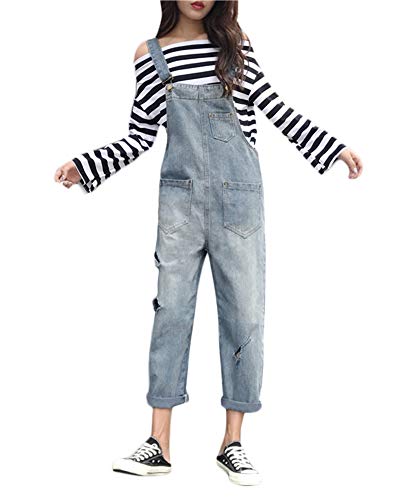 Petos Jeans para Mujer, Vaqueros Monos, Relaxed, Anchos Pantalones Azul Claro XL