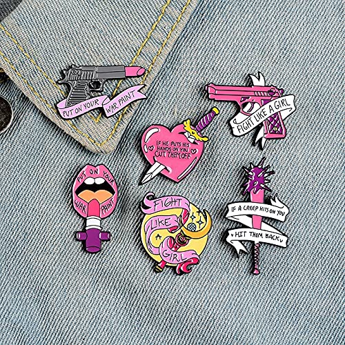 Pin de esmalte de lápiz labial, broche de arma rosa, pantalones vaqueros de mezclilla, camisa, bolso, Pin de solapa, joyería cosmética de dibujos animados, regalo para amigos, corazón femenino