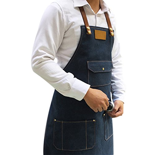 Pinji Delantal de Cocina Ajustable Delantal de Mezclilla con Bolsillos Sin Mangas para Mujeres y Hombres ara Hornear Jardinería Restaurante Cafetería