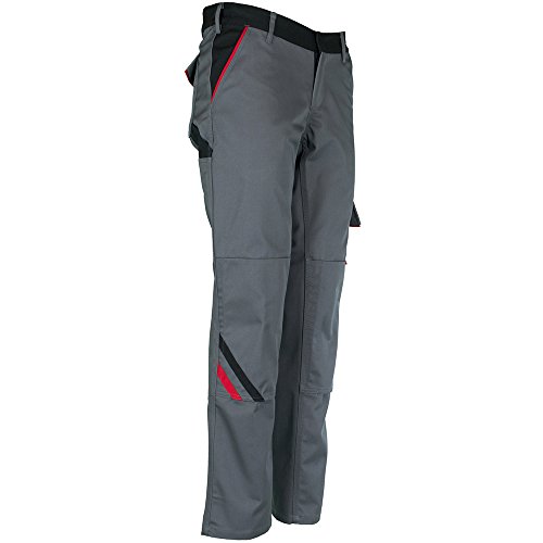 Planam Highline 2329034 - Pantalones de trabajo para mujer, talla 34, 1 pieza, color pizarra/negro/rojo