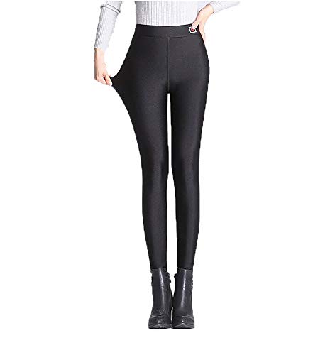 Pluto & Fox Leggings Pantalónes Térmico para Mujer De Brillo Suave Talla Grande con/Sin Forro Polar Elegible Elegante Super Elástica Tamaño L-4XL (Negro(con Forro Polar), 4XL)