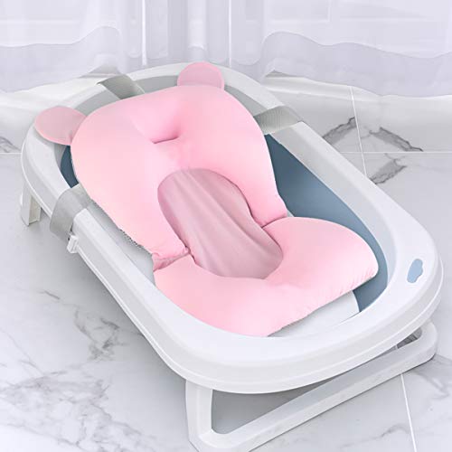 Ponacat Almohadilla de Soporte para Bañera de Recién Nacido Asiento de Cojín de Ducha Infantil de Malla Transpirable 3D Alfombra de Bañera Antideslizante Impermeable con Hebillas