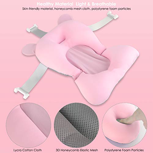 Ponacat Almohadilla de Soporte para Bañera de Recién Nacido Asiento de Cojín de Ducha Infantil de Malla Transpirable 3D Alfombra de Bañera Antideslizante Impermeable con Hebillas