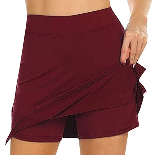 Porfeet Falda De Mujer, Pantalón Corto Deportivo De Golf De Doble Capa, Tenis De Golf, Mini Falda Lápiz Vino Rojo L