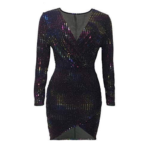 Posional Sexy Mini Vestido De Fiesta con Cuello En V Y Lentejuelas Brillantes Fiesta CóCtel Faldas Vestidos Minifalda Underskirt Disfraz Ropa Dresses Slim Fit Moda Clubwear