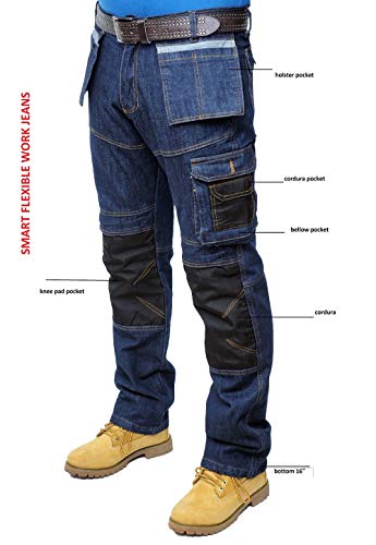 Prime Pantalones de Trabajo para Hombre BLJ-02 (BLACK-DENIM-004, 32W X 34L)