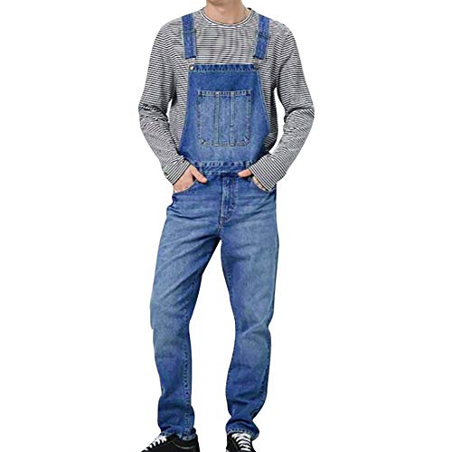 Puimentiua Pantalón Chandal para Hombre Mono Vaquero Mezclilla Jumpsuit Casual Corte Ajuste Holgado con Peto Tirante con Bolsillos