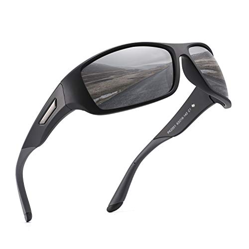 PUKCLAR Gafas de Sol Hombre Polarizadas, Deportivas, para Ciclismo, para Mujer, Protecci¨®n UV400, Cat 3 CE C1 Marco Negro / Cat 3 Gris L