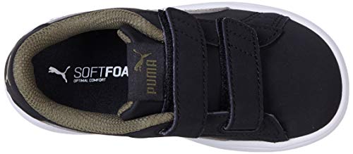 PUMA Smash v2 Buck V Inf Kinder Low Boot Sneaker Schwarz-Burnt Olive-Weiss, tamaño:24