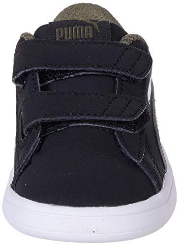 PUMA Smash v2 Buck V Inf Kinder Low Boot Sneaker Schwarz-Burnt Olive-Weiss, tamaño:24