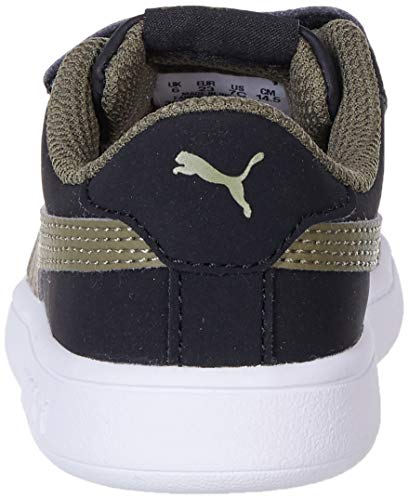 PUMA Smash v2 Buck V Inf Kinder Low Boot Sneaker Schwarz-Burnt Olive-Weiss, tamaño:24