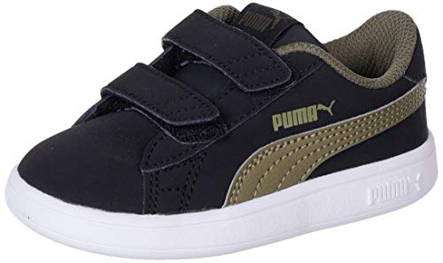 PUMA Smash v2 Buck V Inf Kinder Low Boot Sneaker Schwarz-Burnt Olive-Weiss, tamaño:24