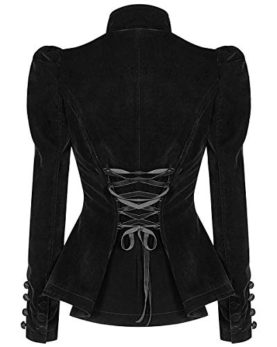 Punk Rave Womens Gótico Chaqueta de Equitación Abrigo Terciopelo Negro Encaje Steampunker Victoriano - Negro, 3XL - UK Womens Size 18