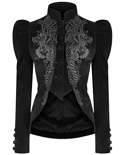Punk Rave Womens Gótico Chaqueta de Equitación Abrigo Terciopelo Negro Encaje Steampunker Victoriano - Negro, 3XL - UK Womens Size 18