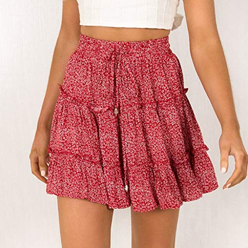 QinMMROPA Mini Falda de Volantes para Mujer, Falda Corta Sexy de Fiesta Minifalda Plisada Noche Tutu Playa Falda Cintura Alta Rojo XXL