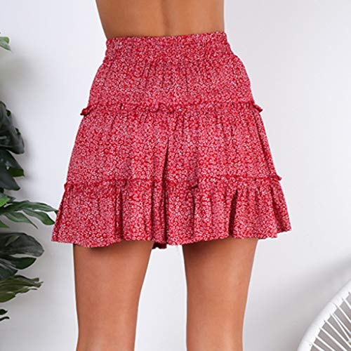 QinMMROPA Mini Falda de Volantes para Mujer, Falda Corta Sexy de Fiesta Minifalda Plisada Noche Tutu Playa Falda Cintura Alta Rojo XXL