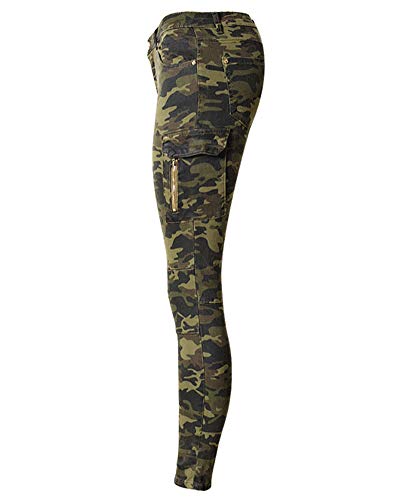 QitunC Mujer Camo Leggings Pantalon Vaqueros Elásticos Skinny Multi-Bolsillo Pantalones de Lápiz Camuflaje 36