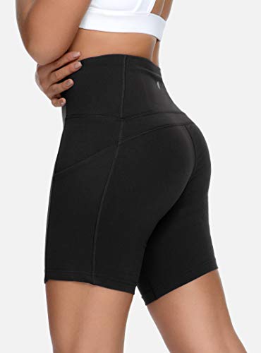 QUEENIEKE 6" Inseam Power Flex Pantalones Cortos para Correr con 3 Bolsillos y Cintura Alta para Mujeres de Entrenacimiento Color Negro Tamaño XL