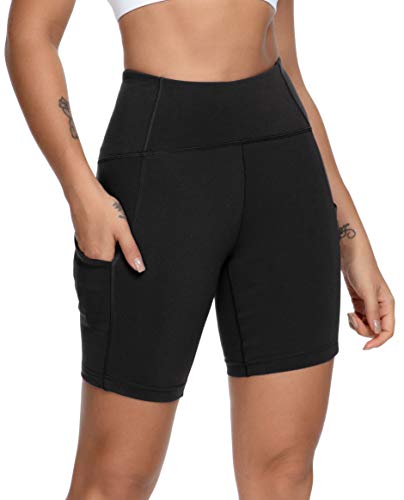 QUEENIEKE 6" Inseam Power Flex Pantalones Cortos para Correr con 3 Bolsillos y Cintura Alta para Mujeres de Entrenacimiento Color Negro Tamaño XL