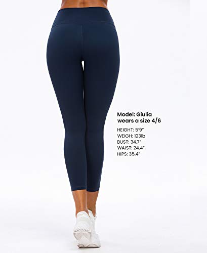QUEENIEKE Leggins de Yoga para Mujer Pantalones de Talle Alto con Bolsillos Mallas Suaves de Control de Vientre para Yoga color Azul mineral Talla L