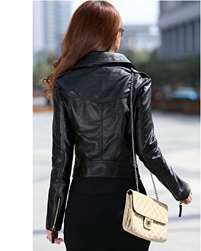 Quge Elegante Chaqueta Motera De Cuero De PU Abrigo Tops Cazadora para Mujeres Negro XL