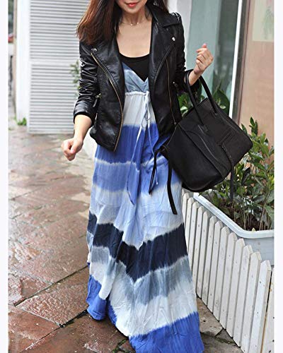 Quge Elegante Chaqueta Motera De Cuero De PU Abrigo Tops Cazadora para Mujeres Negro XL