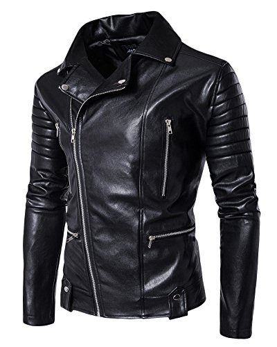 Quge Hombre Chaqueta Cuero de Imitación Delgado Chaqueta de Moto Chaquetas de Punk Negro XXXL