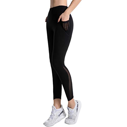 RaMokey Leggings Mujer Pantalón Deportivo Cintura Alta con Bolsillos Leggings Mallas para Yoga Pilates Running Fitness y Ejercicio Negro M