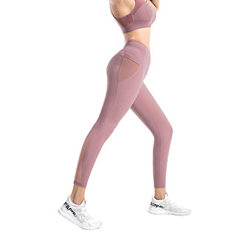 RaMokey Leggings Mujer Pantalón Deportivo Cintura Alta con Bolsillos Leggings Mallas para Yoga Pilates Running Fitness y Ejercicio Rosado M