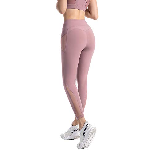 RaMokey Leggings Mujer Pantalón Deportivo Cintura Alta con Bolsillos Leggings Mallas para Yoga Pilates Running Fitness y Ejercicio Rosado M