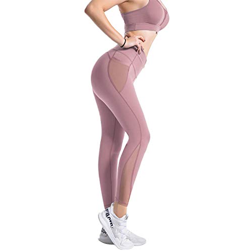 RaMokey Leggings Mujer Pantalón Deportivo Cintura Alta con Bolsillos Leggings Mallas para Yoga Pilates Running Fitness y Ejercicio Rosado M