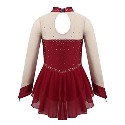 ranrann Vestido de Patinaje Artístico Diamantes para Niña Maillot Danza Clásica con Falda Leotardo de Ballet Gimnasia Rítmica Traje de Actuación Vino Rojo 8 años