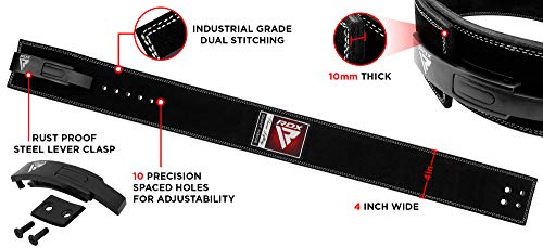 RDX Cinturon Musculacion para Power Lifting Gimnasio Entrenamiento | Aprobado por IPL y USPA |4" Lumbar Palanca Hebilla Peso Levantamiento Cinturón para Gym Fitness, Muscular Xfit Ejercicio, Deadlifts
