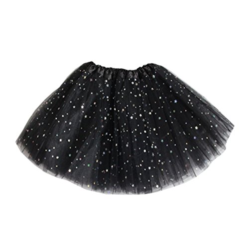 Reciy Sparkle - Falda de tul para niña, tutú de capas, diseño de princesa, para bailar ballet, talla 2-8 años Negro Talla única