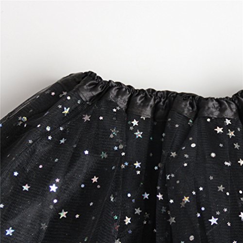 Reciy Sparkle - Falda de tul para niña, tutú de capas, diseño de princesa, para bailar ballet, talla 2-8 años Negro Talla única