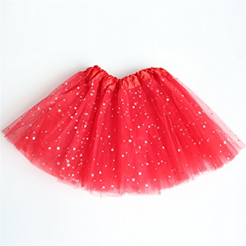 Reciy Sparkle - Falda de tul para niña, tutú de capas, diseño de princesa, para bailar ballet, talla 2-8 años rojo Talla única
