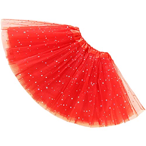 Reciy Sparkle - Falda de tul para niña, tutú de capas, diseño de princesa, para bailar ballet, talla 2-8 años rojo Talla única
