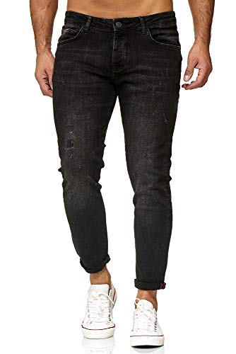 Red Bridge Denim Jeans Regular-Fit Vaqueros de Hombres Pantalón con Agujeros Vintage Negro