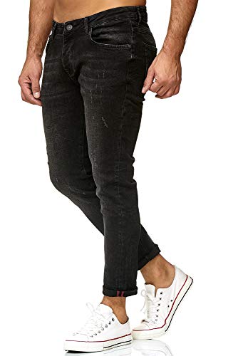 Red Bridge Denim Jeans Regular-Fit Vaqueros de Hombres Pantalón con Agujeros Vintage Negro