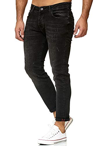 Red Bridge Denim Jeans Regular-Fit Vaqueros de Hombres Pantalón con Agujeros Vintage Negro