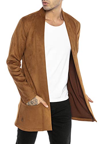 Redbridge Cardigan para Hombre Chaqueta Abrigo de corte largo Ante artificial Marrón M
