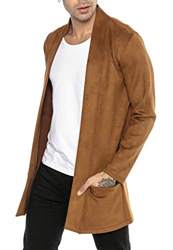Redbridge Cardigan para Hombre Chaqueta Abrigo de corte largo Ante artificial Marrón M