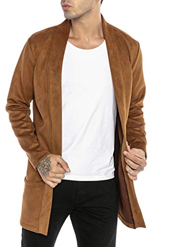 Redbridge Cardigan para Hombre Chaqueta Abrigo de corte largo Ante artificial Marrón M