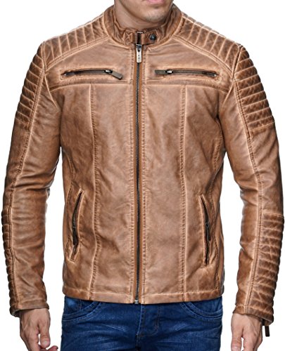 Redbridge - Chaqueta de entretiempo para hombre, piel auténtica, piel sintética, algodón, con zonas acolchadas Piel sintética Camel. S