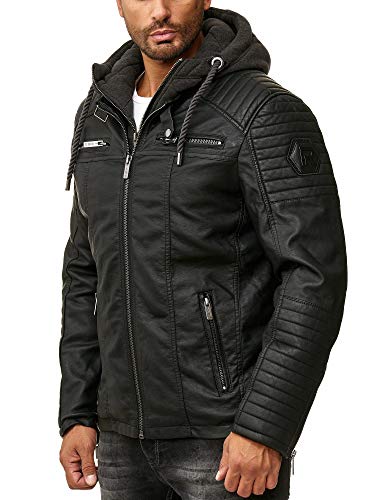 Redbridge Chaqueta de imitación de Cuero para Hombre con Capucha Negro L