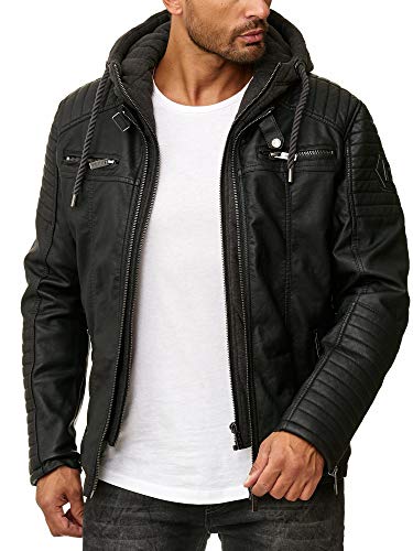 Redbridge Chaqueta de imitación de Cuero para Hombre con Capucha Negro L